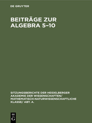 cover image of Beiträge zur Algebra 5–10